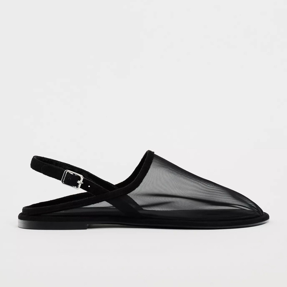 Zara Black Mesh Slingback Mules